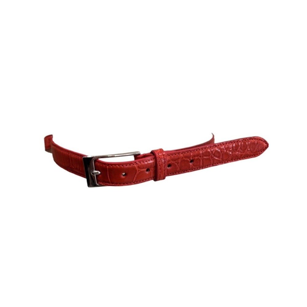 Genuine Alligator Belt Red Made in Italy Solid Brass Buckle Sz 44 / 115`